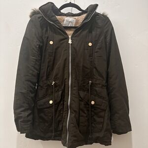 Holstark‎ Collection Women's Hooded Jacket Size Small Faux Fur Hunter Green